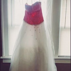 Hot Pink and White, Lace Up Formal Dress